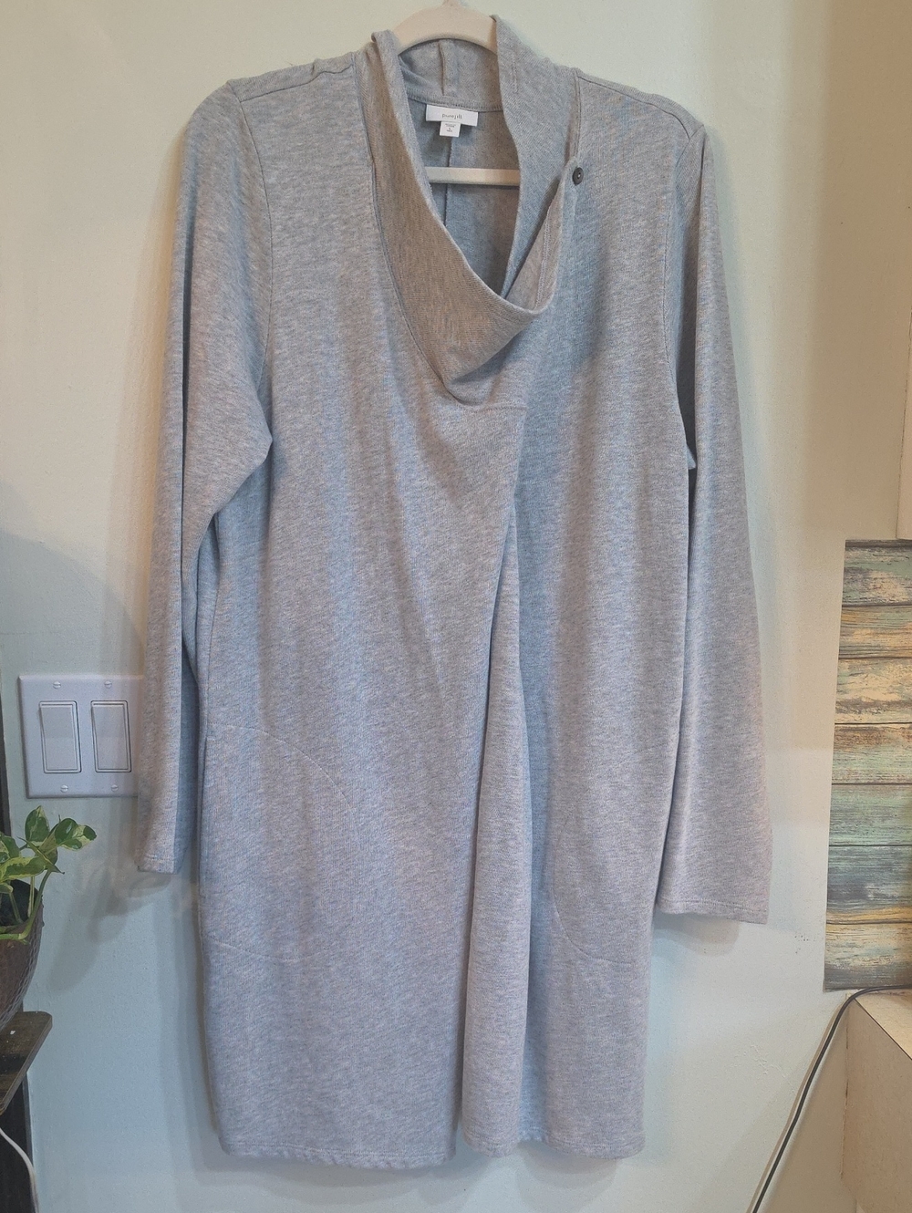 Light Gray Long-Sleeve Cowl Neck Tunic Cardigan by Pure Jill